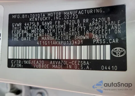 2023 Toyota Camry Se Night Shade z USA, uszkodzony, nr VIN 4T1G11AKXPU133431